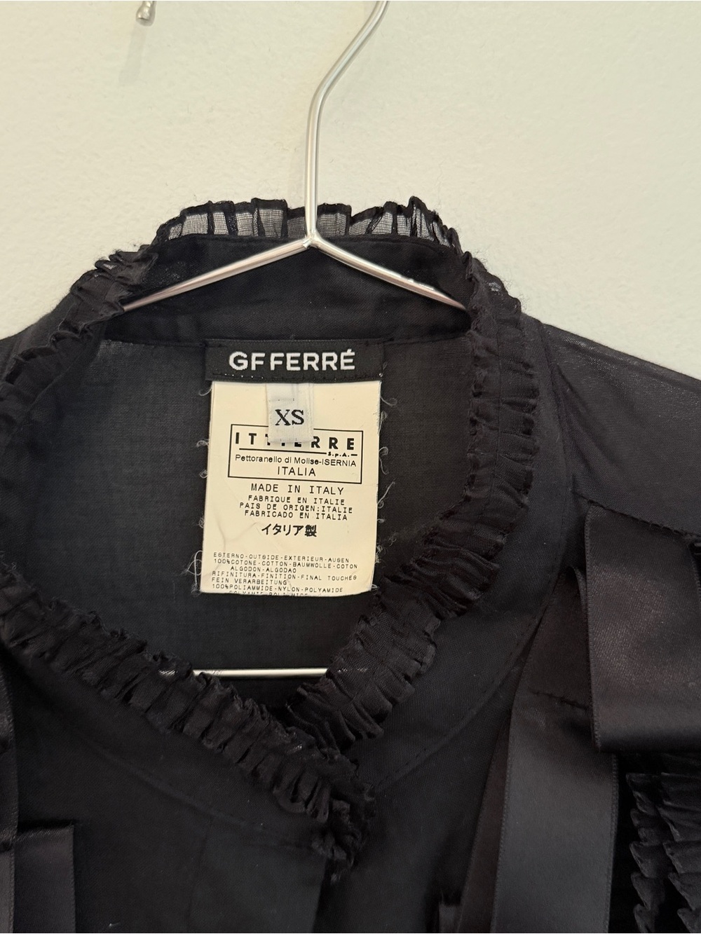 Gianfranco Ferre Black Ruffled Ribbon-Front Blouse - Picture 3 of 4